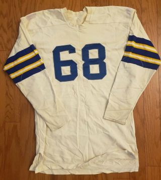 VTG blue yellow powers Football Jersey size 44 vintage sewn numbers ringer 2