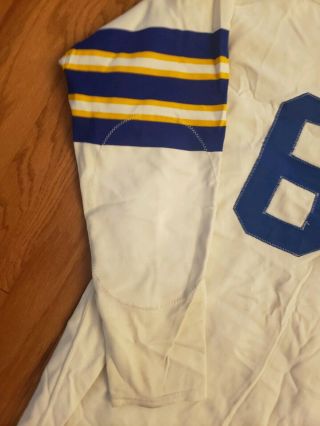 VTG blue yellow powers Football Jersey size 44 vintage sewn numbers ringer 6