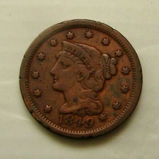 1849 Liberty Head Bronze Large One Cent Braided Hair - Antique -