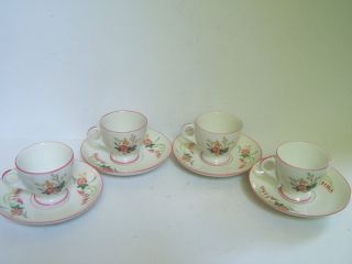 Antique Haviland Pink Floral Footed Tea Cups Saucers 4 Pink Trim Mark F