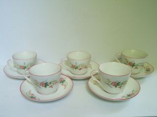 Antique Haviland Pink Floral Tea Cups And Saucers 5 Pink Trim Mark F