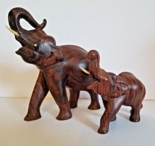 Vintage Hand Carved Elephants Set Of Two - 4  & 6.  25  Tall
