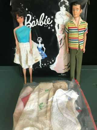 Vtg Barbie Vinyl Ponytail Case 1962 W/ 2 Dolls & Clothes