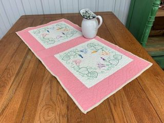 Pink Cottage c 30s Morning Glory Vintage Table QUILT Runner 40 x 20 2