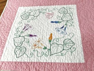 Pink Cottage c 30s Morning Glory Vintage Table QUILT Runner 40 x 20 3