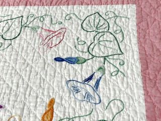 Pink Cottage c 30s Morning Glory Vintage Table QUILT Runner 40 x 20 5