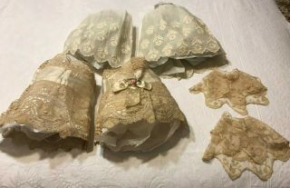 Set Of Three (3) Pairs Antique Lace Dress Cuffs - Victorian Era Lace/embroidery