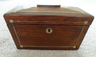 Antique Victorian Sarcophagus Shaped Tea Caddy With Mother Of Pearl Decoration.