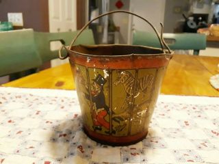 Antique 1911 T.  Bros.  Tin - Litho Toy Sand Pail " Hurrah For Circus Day "
