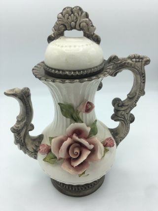 Gorgeous Capodimonte Style Teapot Roses Italy Vintage Antique