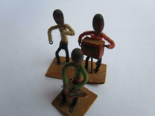Vintage Folk Art Miniature Hand Painted Wood Thread Music Band Toy Figurine Set