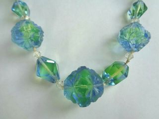 Antique Czech Bi Color Blue To Green Faceted Crystal Bead Necklace