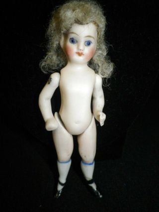 3 1/2 " Antique French Bisque Jointed Mignonette Doll
