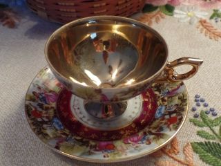Vintage Love Story Demitasse Pedestal Tea Cup & Saucer Unmarked