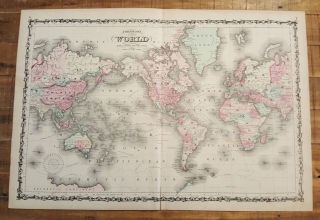 - Antique Colored Map Of The World / Johnson 