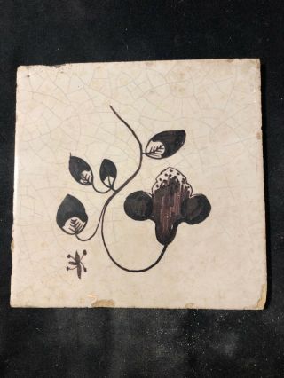 18th Century Dutch Delft Maganese Tile Classic Floral Early Tile 13 Cm Square