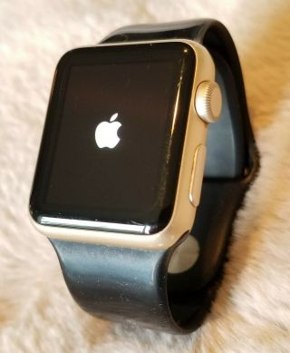 Apple Watch Sport 38mm Gold Aluminum With Black / Antique White Sport Bands