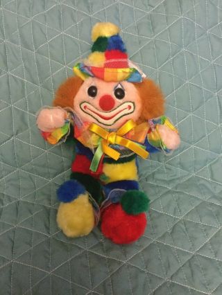 12 " Vintage Cuddle Wit Circus Clown Doll Red Blue Green Stuffed Animal Plush Toy