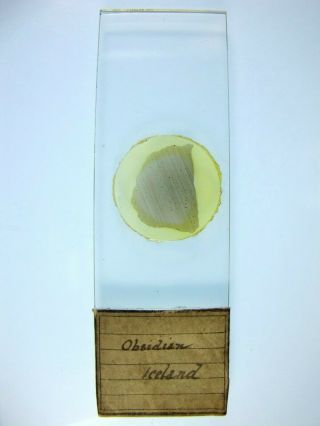Antique Microscope Slide.  Geology.  Obsidian From Iceland.