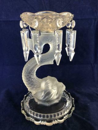 Fine Antique Victorian Pressed Glass Dolphin Mantle Lustre Vase.
