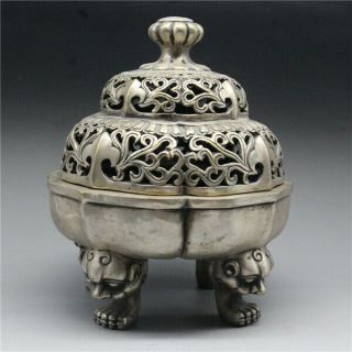 Old Antique Handmade Antique Tibetan Silver 4 Foot Incense Burners