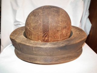 Antique Wooden Bowler Hat Millinery Form Mould Industrial Steampunk Mannequin