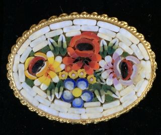 Antique 1920  S Micro Mosaic Brooch Pin Millefiori Italy Murano Venetian Glass