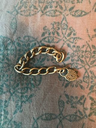 Antique Victorian Sterling Silver Bracelet Puffy Heart Padlock Repousse Locket