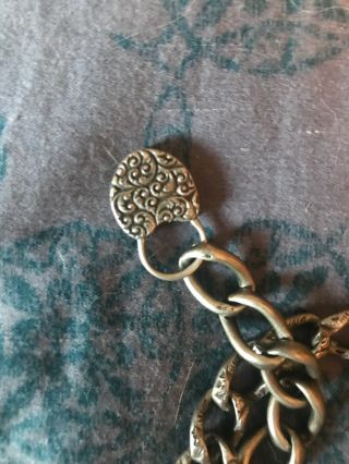 Antique Victorian Sterling Silver Bracelet Puffy Heart Padlock Repousse Locket 2