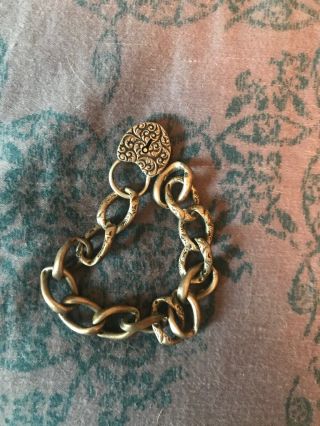 Antique Victorian Sterling Silver Bracelet Puffy Heart Padlock Repousse Locket 3