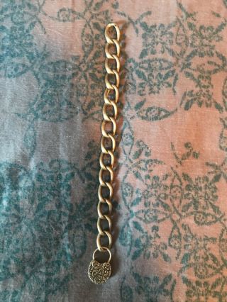 Antique Victorian Sterling Silver Bracelet Puffy Heart Padlock Repousse Locket 4