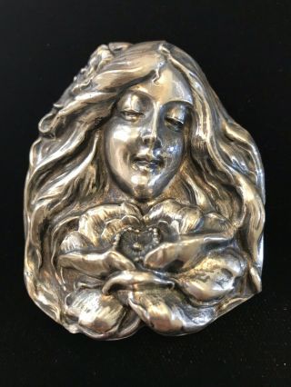 Vintage Antique Sterling Silver Repousse Art Nouveau Victorian Woman Cameo Piece