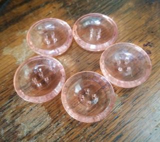 5 Wonderful Antique/vintage Pink Depression Glass Buttons,  7/8 "