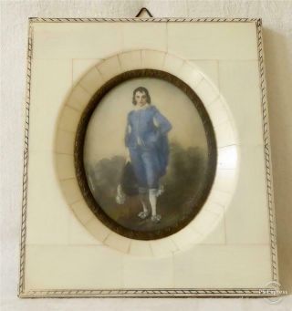 Antique Early 20th C French Painted Portrait Miniature Of ‘the Blue Boy’ Framed