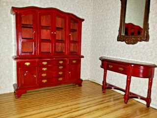 Vintage Hutch Cabinet & Side Table Dining Room Set Dollhouse Miniature