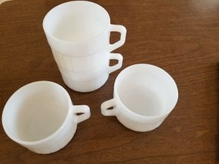Federal Vintage Milk Glass White Cups D Handle Set Of 4 Ribbed Design