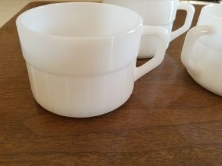 FEDERAL Vintage Milk Glass white cups d handle set of 4 ribbed design 2