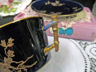 LIMOGES FRANCE tea cup and saucer cobalt blue & gold gilt pattern teacup 5