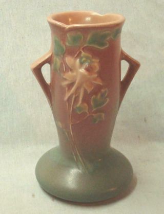 Antique C.  1940 Roseville Columbine 6 " Art Pottery Vase.  Cond Noresrv