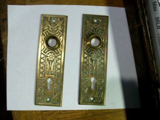 2 Vintage Brass Ornate Door Knob Back Plate 5 3/8 X 1 1/2 "