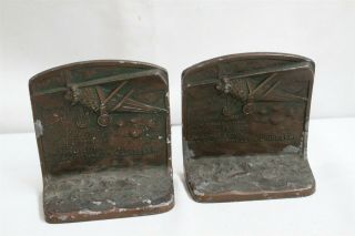 1927 Charles A Lindbergh First Non Stop Flight Metal Bronze Bookends