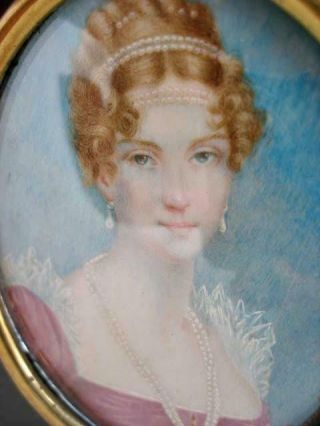 Antique Continental Late 19th Century Portrait Miniature Painting Of A Lady.