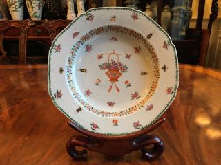 A Rare Chinese Famille Rose Export Porcelain Plate with Flowers & Insects. 2