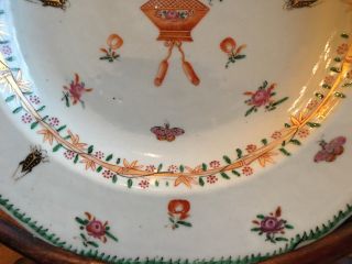 A Rare Chinese Famille Rose Export Porcelain Plate with Flowers & Insects. 3