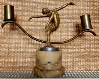 Antique Art Deco Figurine On Candelabra Needs Restoration After Lorenzl