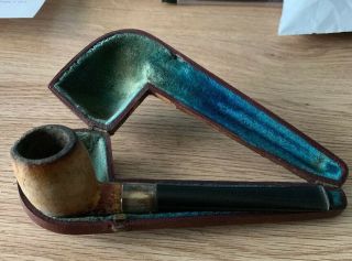 Antique Collectible Austrian Meerschaum Pipe In Case - Vintage