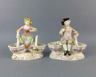 Antique German Meissen Dresden Porcelain Figural Salts Circa 19c