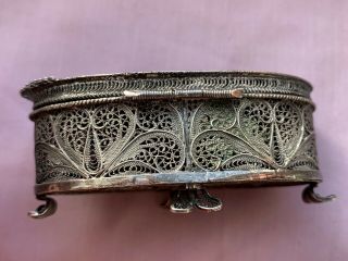 Unusual Antique Silver Filigree Small Box With Feet 26g