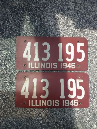 1946 Antique Illinois Licence Plates Pair Soybean Material Not Steel