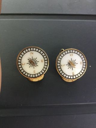 Two Antique Porcelain Buttons Shaped Like Compass